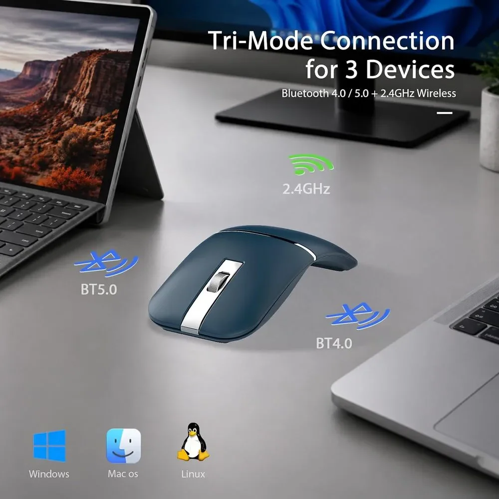 Bluetooth Wireless Arc Travel Mouse Pro – Bendable Rotating, Rechargeable Blue